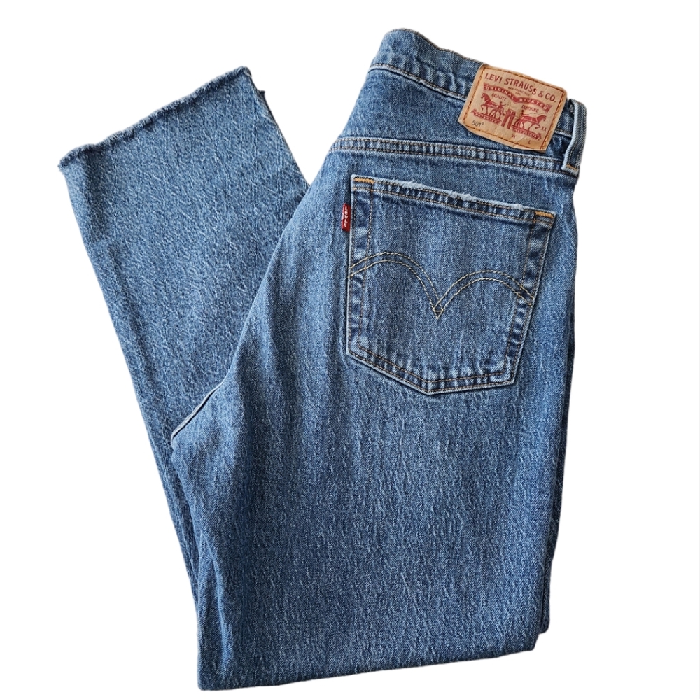 Levis 501 Straight Button Fly Button Raw Hem